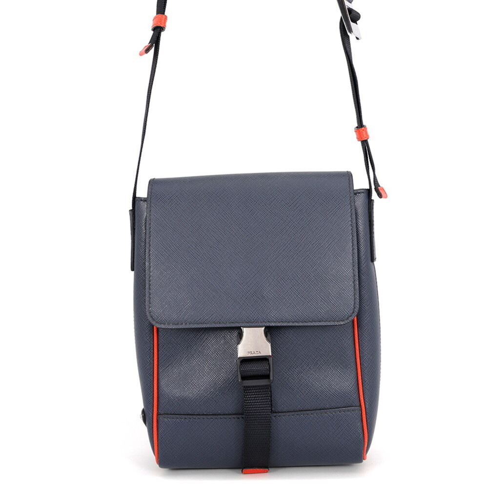 PRADA Blue Leather Saffiano Shoulder Bag